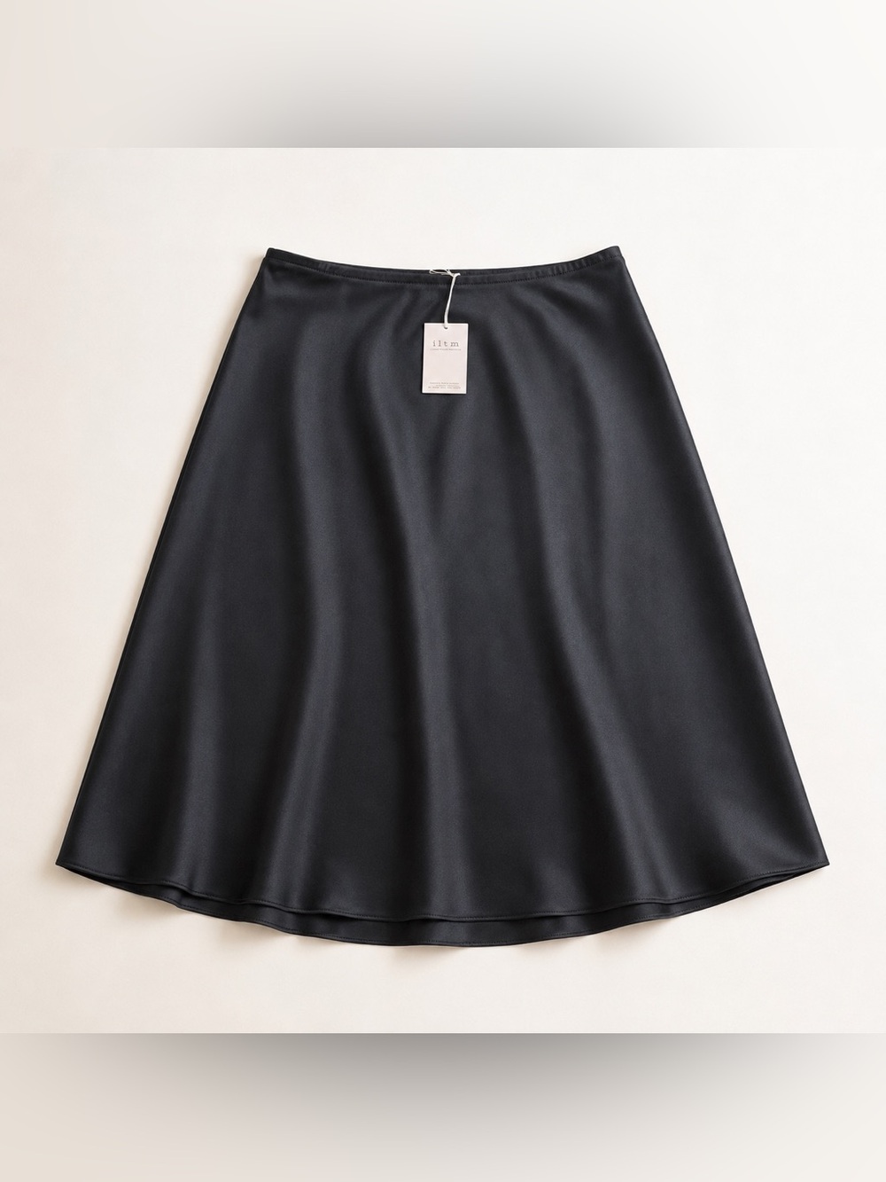 Sleek Black Satin Midi Skirt